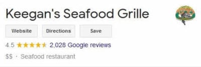 Keegan's Seafood Grille Google Reviews
